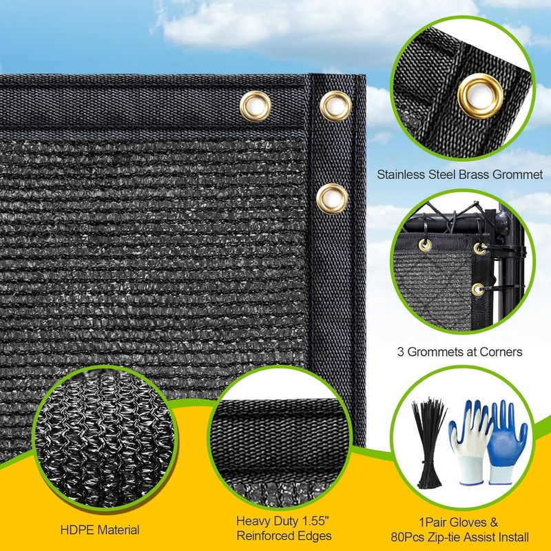 DenForste Privacy Fence Screen,with Gloves, 6X50FT Heavy Duty 220GSM 98% Blockage Privacy Screen Fence for Outdoor Wall Garden Yard Backyard (Black) - Image 3